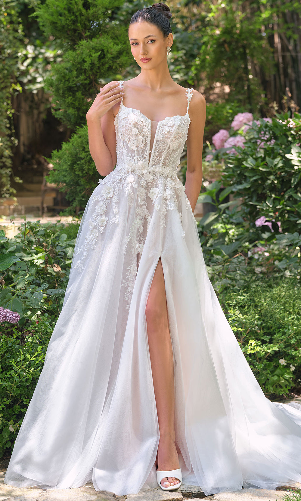 Andrea and Leo WL063 - Corset A-Line Bridal Gown with Slit Wedding Dresses