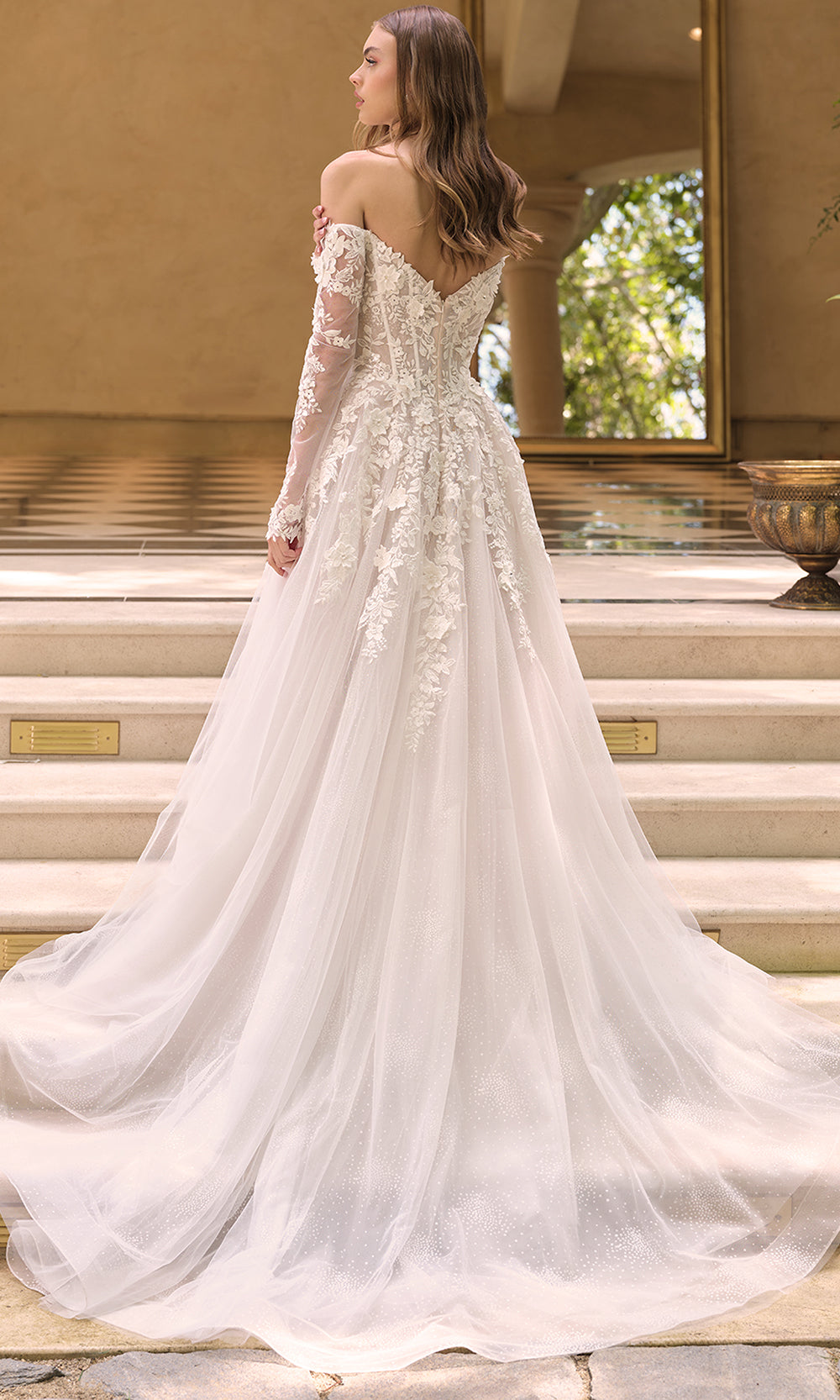 Andrea and Leo WL067 - Off Shoulder Embroidered Floral Ballgown Bridal Gowns in Off White Nude