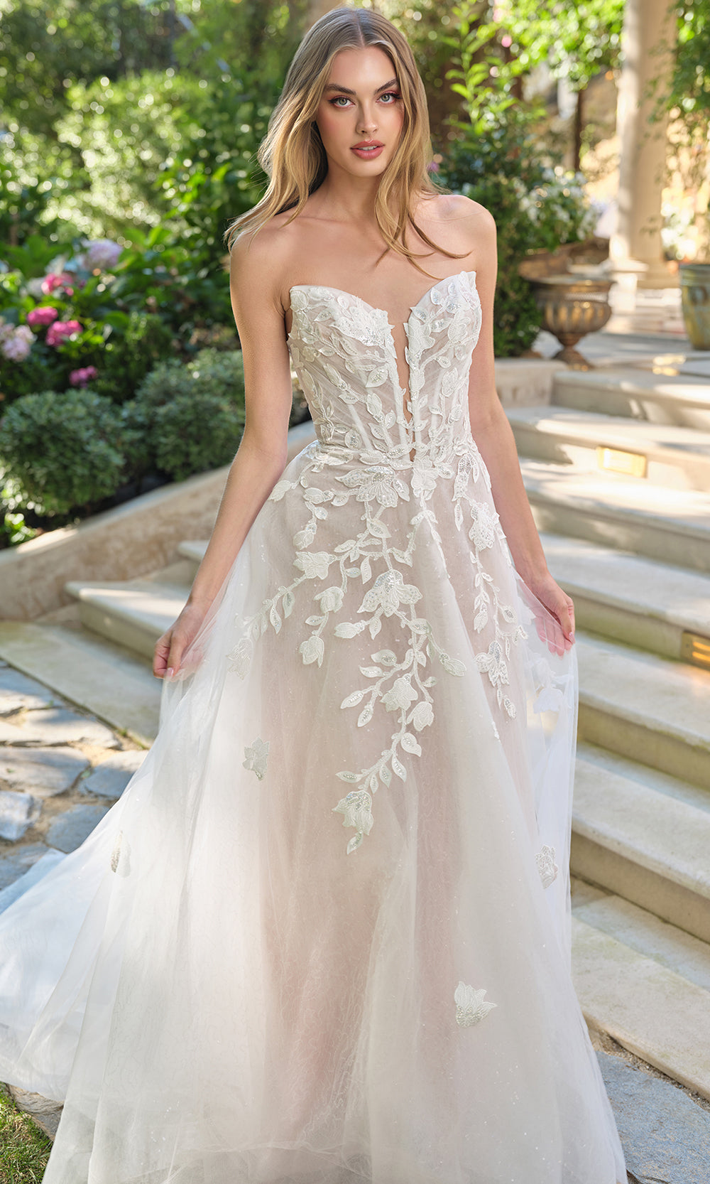 Andrea and Leo WL070 - Illusion Plunge Floral Wedding Dress Wedding Dresses