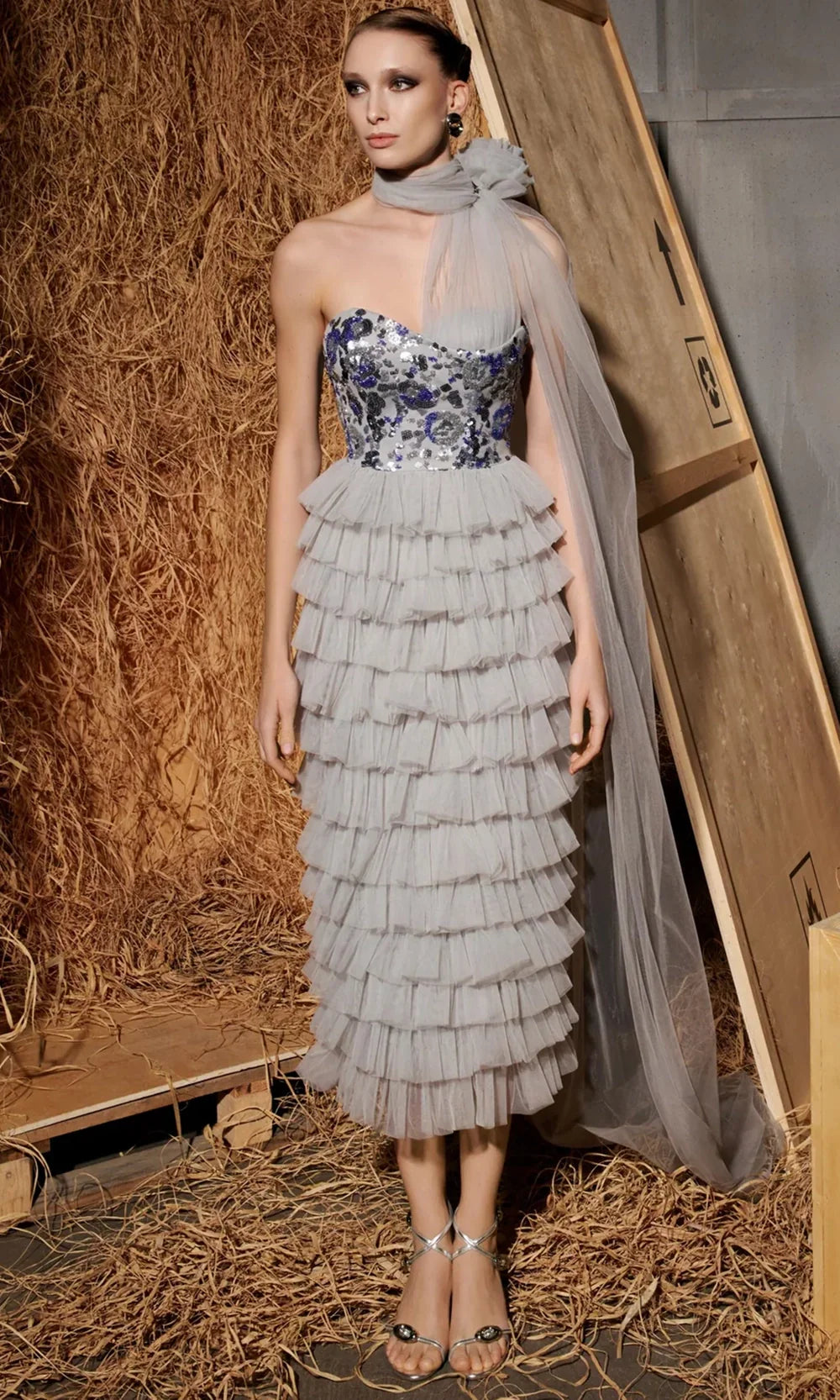 MNM Couture N0641 - Beaded Top Ruffled Sheath Dress Semi Formal