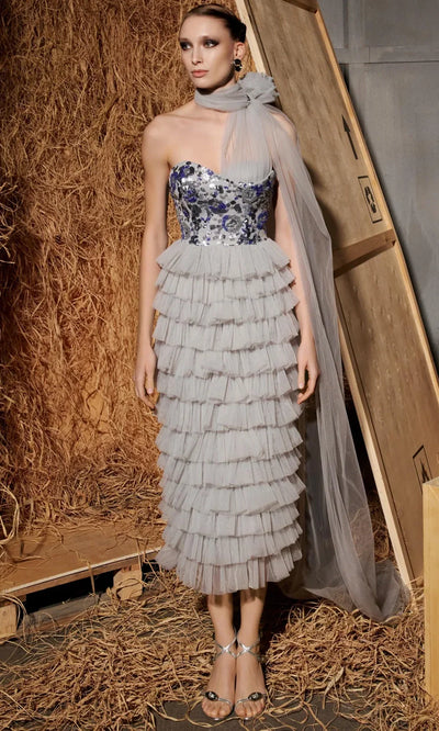 MNM Couture N0641 - Beaded Top Ruffled Sheath Dress Semi Formal