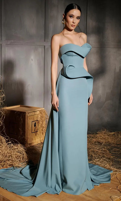 MNM Couture N0664 - Structured Peplum Strapless Evening Gown Prom Dresses