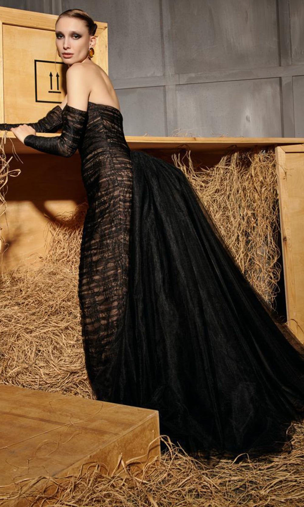 MNM Couture N0656 - Strapless Ruched Evening Gown with Lace Prom Dresses