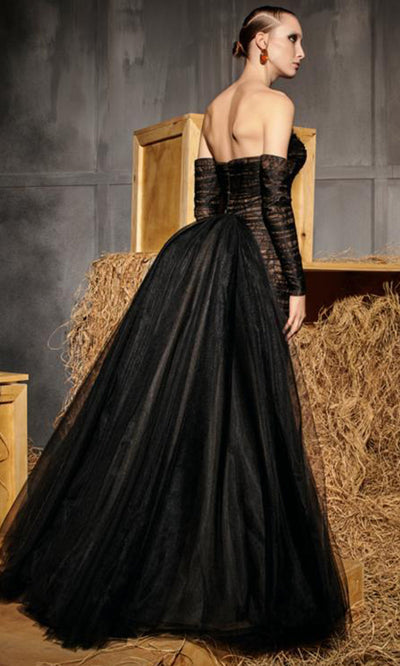 MNM Couture N0656 - Strapless Ruched Evening Gown with Lace Prom Dresses