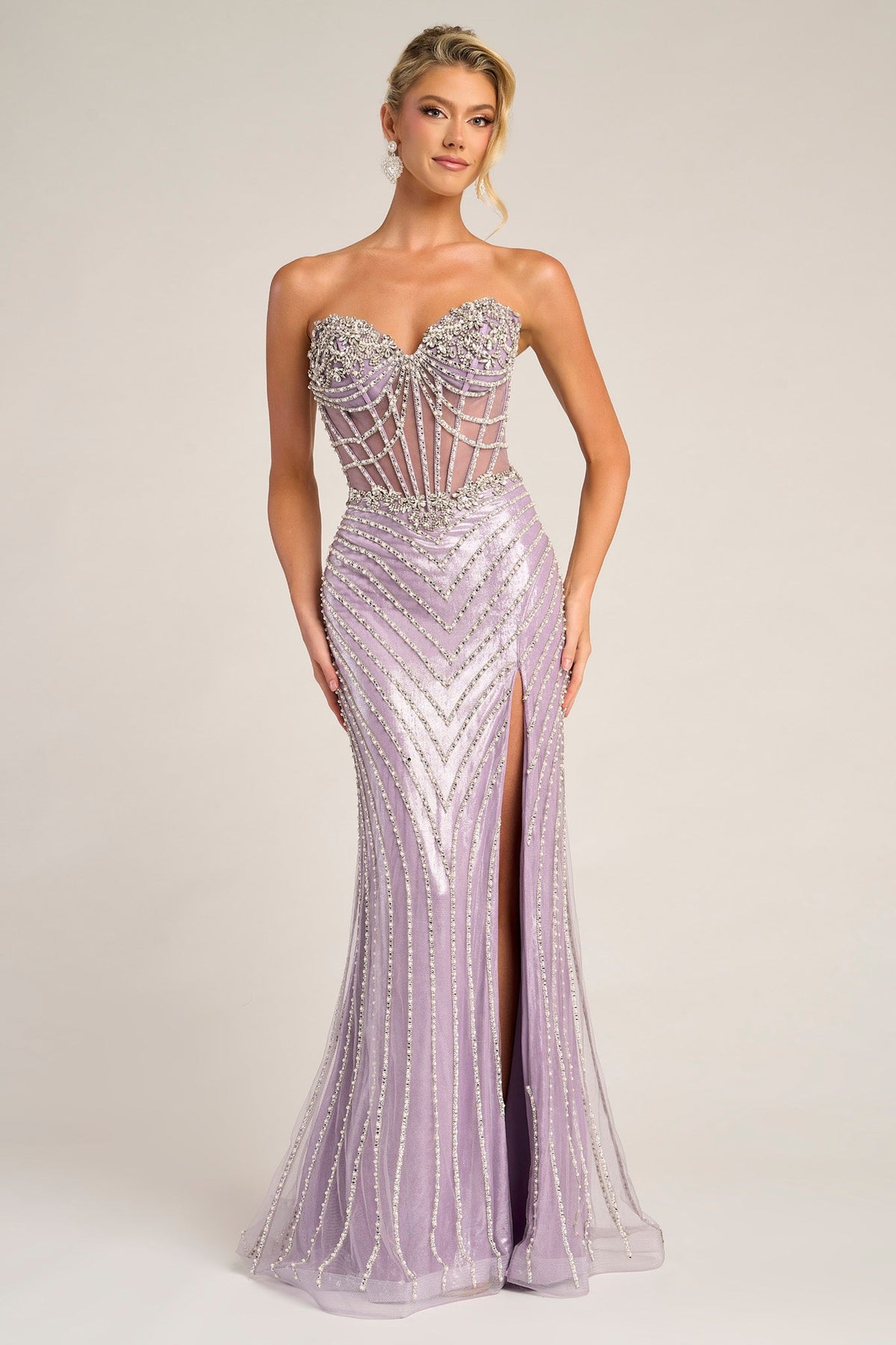 Portia and Scarlett XO057 - Illusion Corset Lace-Up Back Gown
