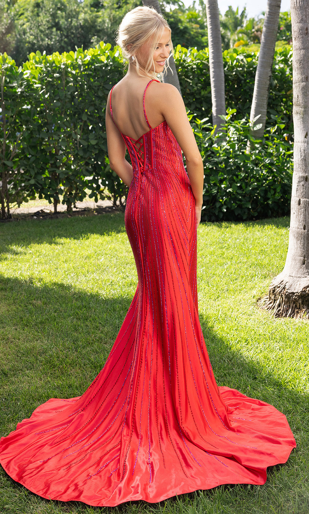 Portia and Scarlett XO070 - Corset Mermaid Evening Gown Prom Dresses in Watermelon