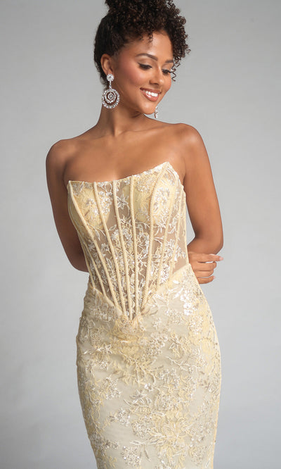 Portia and Scarlett XO082 - Sheer Corset Fitted Lace Dress Prom Dresses