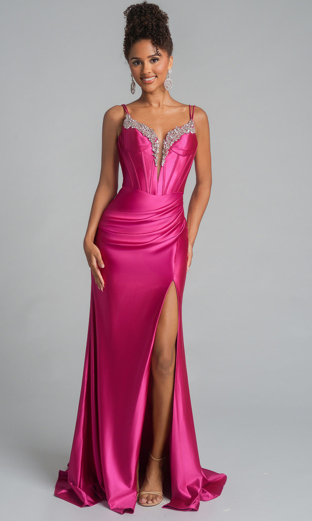 Portia and Scarlett XO105 - Embellished Satin Corset Prom Dress Prom Dresses in Raspberry
