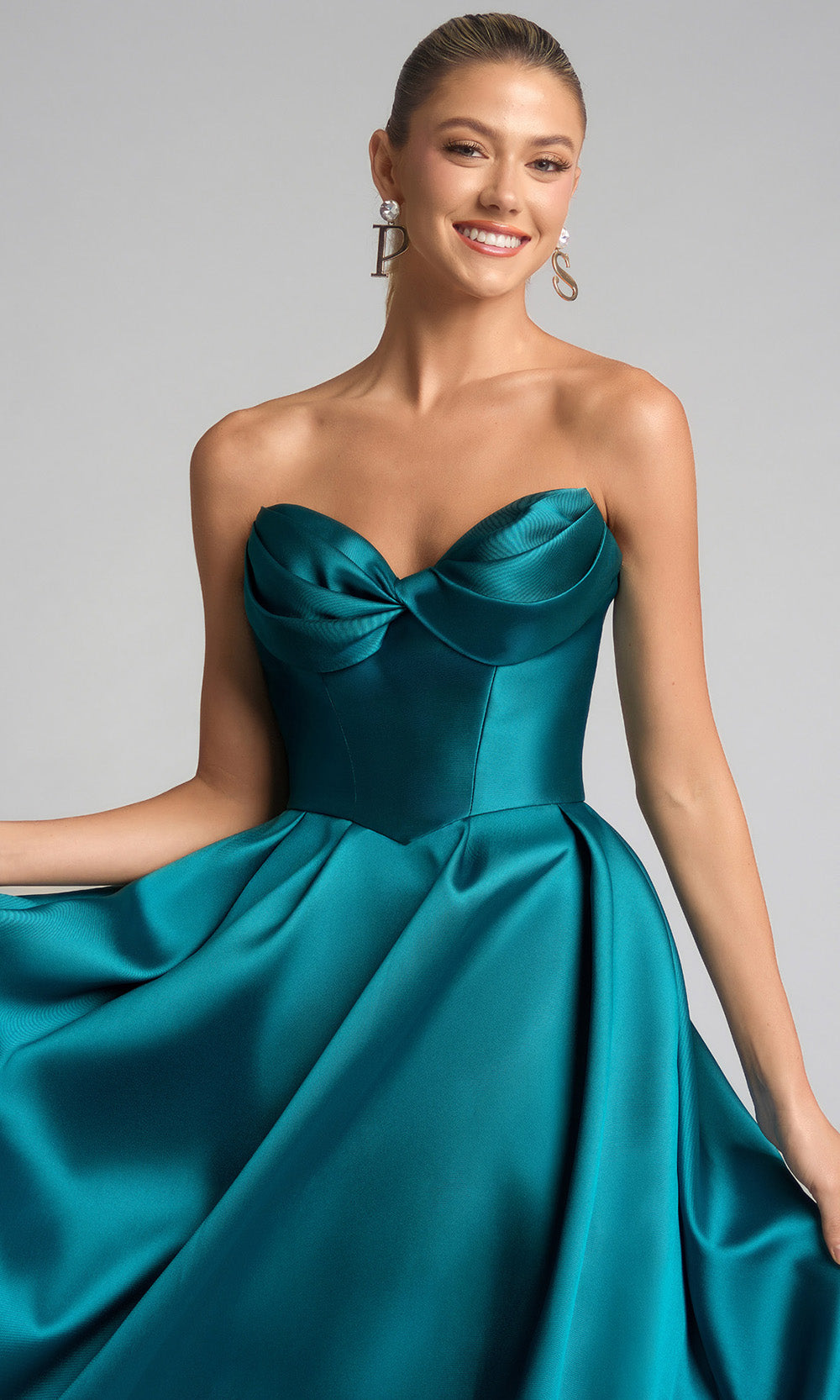 Portia and Scarlett XO110 - Satin Sweetheart A-Line Prom Gown Prom Dresses in Emerald
