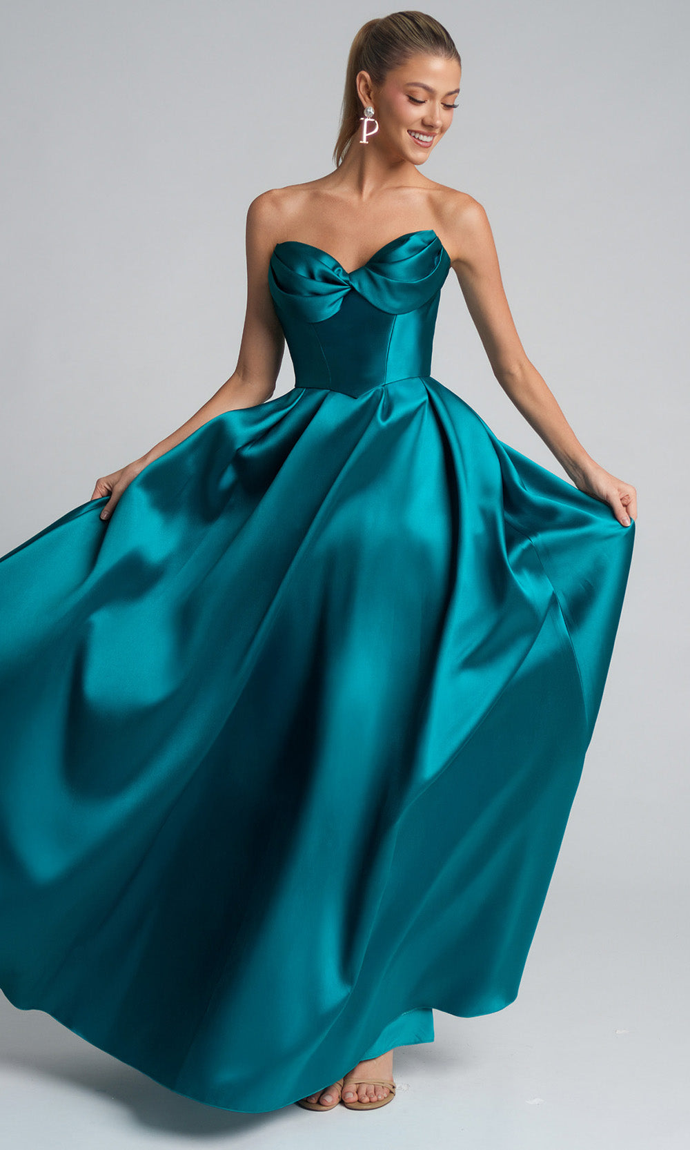 Portia and Scarlett XO110 - Satin Sweetheart A-Line Prom Gown Prom Dresses in Emerald