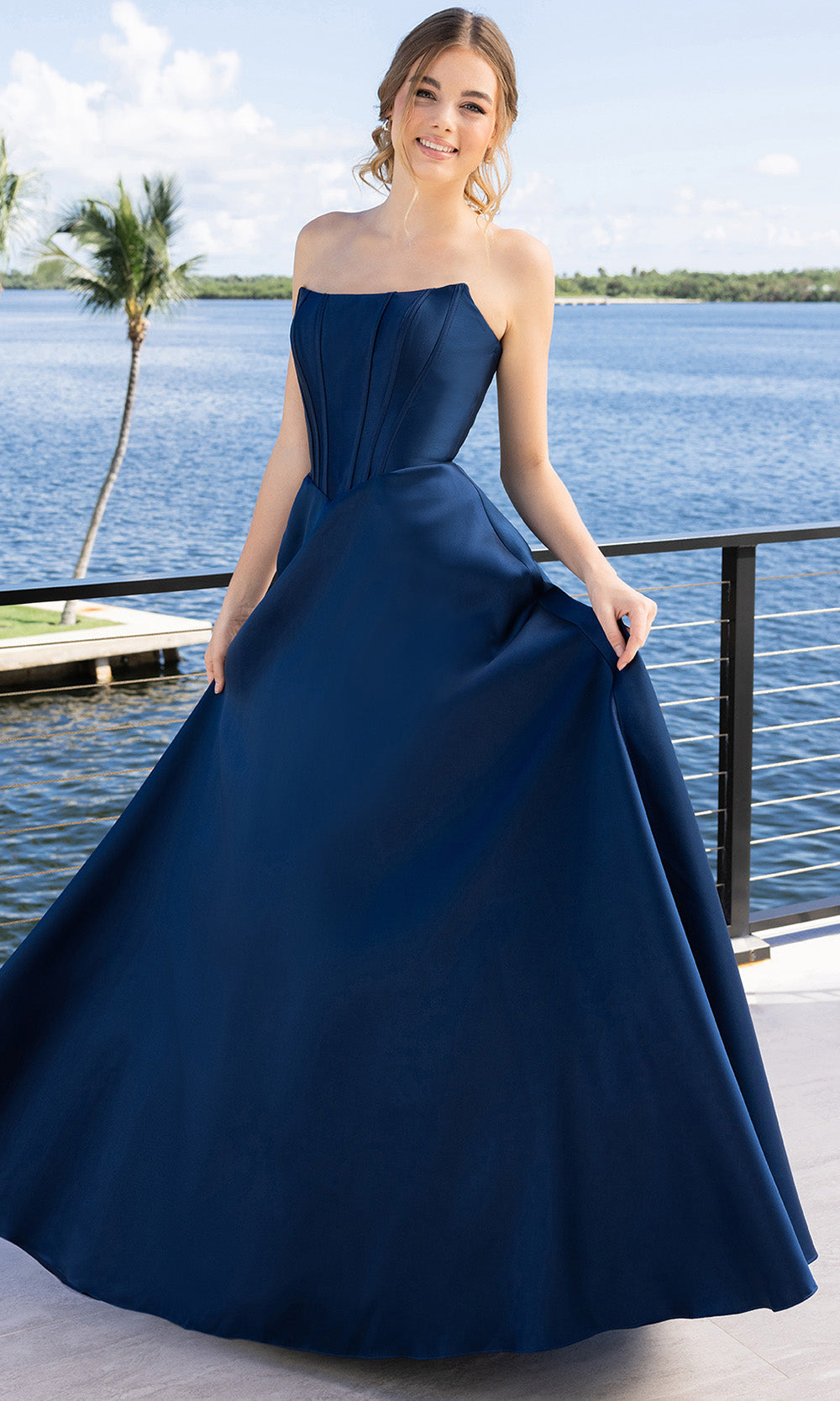 Portia and Scarlett XO124 - Strapless Corset Bodice A-Line Prom Gown Prom Dresses in Navy