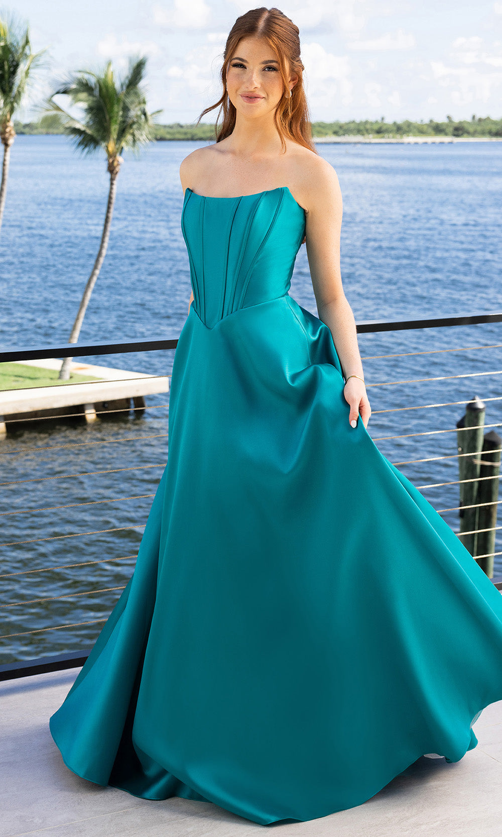 Portia and Scarlett XO124 - Strapless Corset Bodice A-Line Prom Gown Prom Dresses in Teal