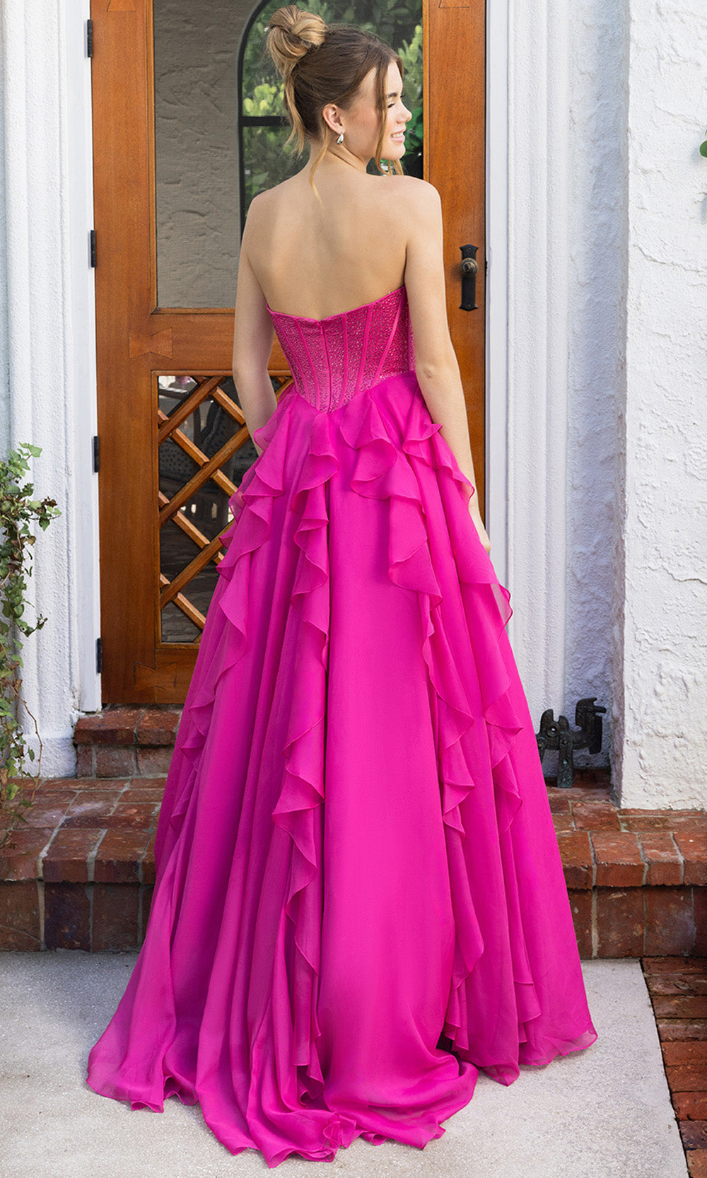 Portia and Scarlett XO174 - Ruffled Corset Sweetheart Prom Gown Prom Dresses in Fuchsia