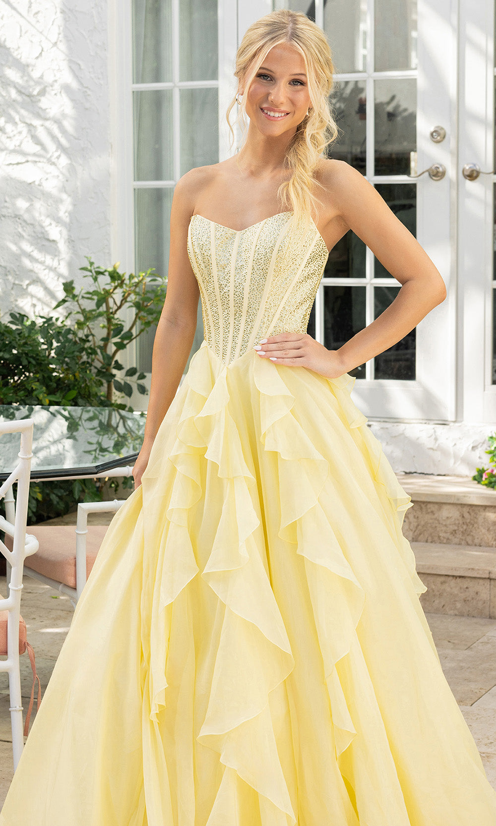 Portia and Scarlett XO174 - Ruffled Corset Sweetheart Prom Gown Prom Dresses in Yellow