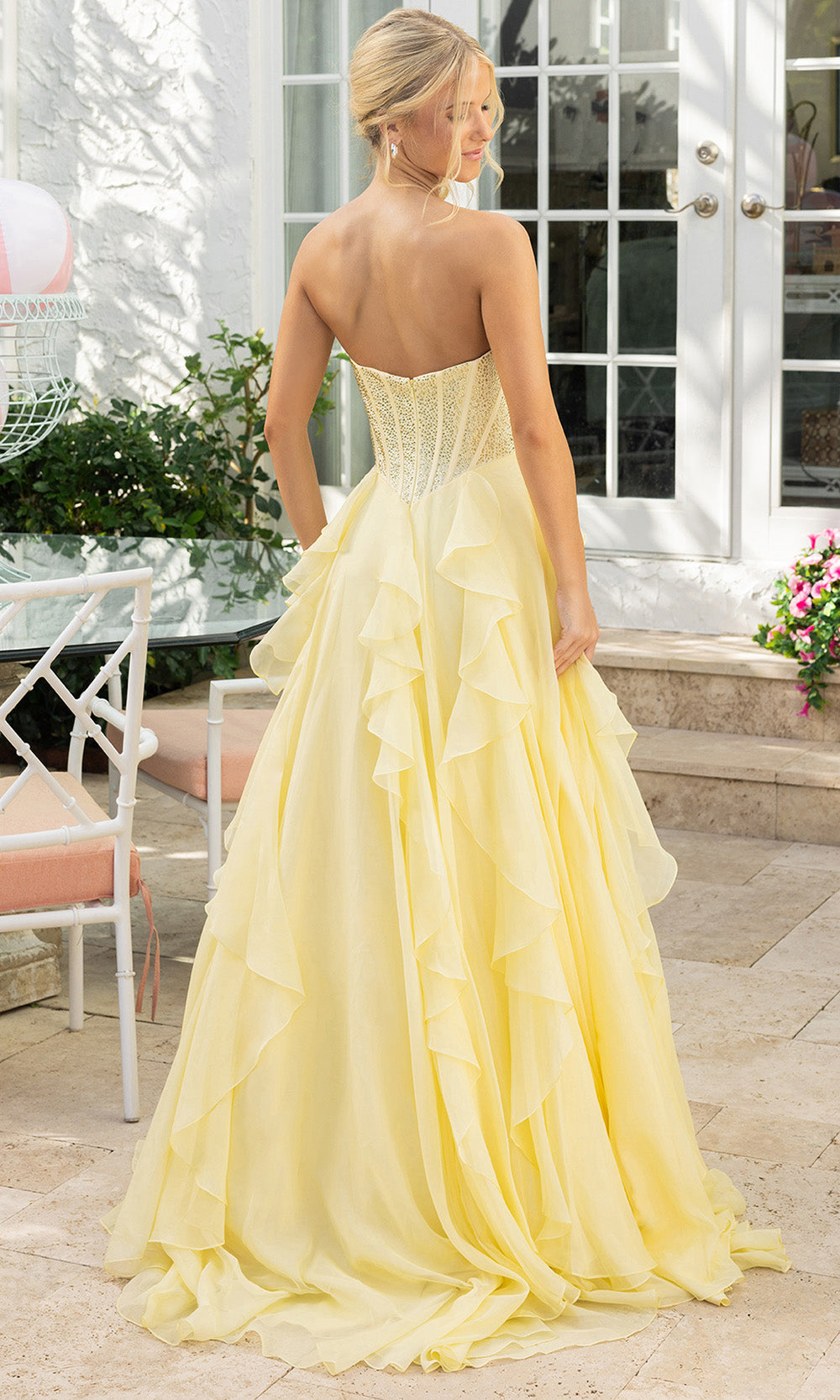 Portia and Scarlett XO174 - Ruffled Corset Sweetheart Prom Gown Prom Dresses in Yellow