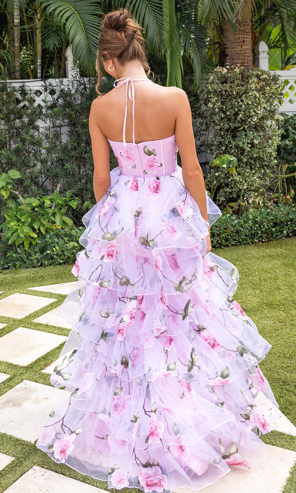 Portia and Scarlett XO176 - Tiered Floral Organza Prom Gown Prom Dresses in Pink