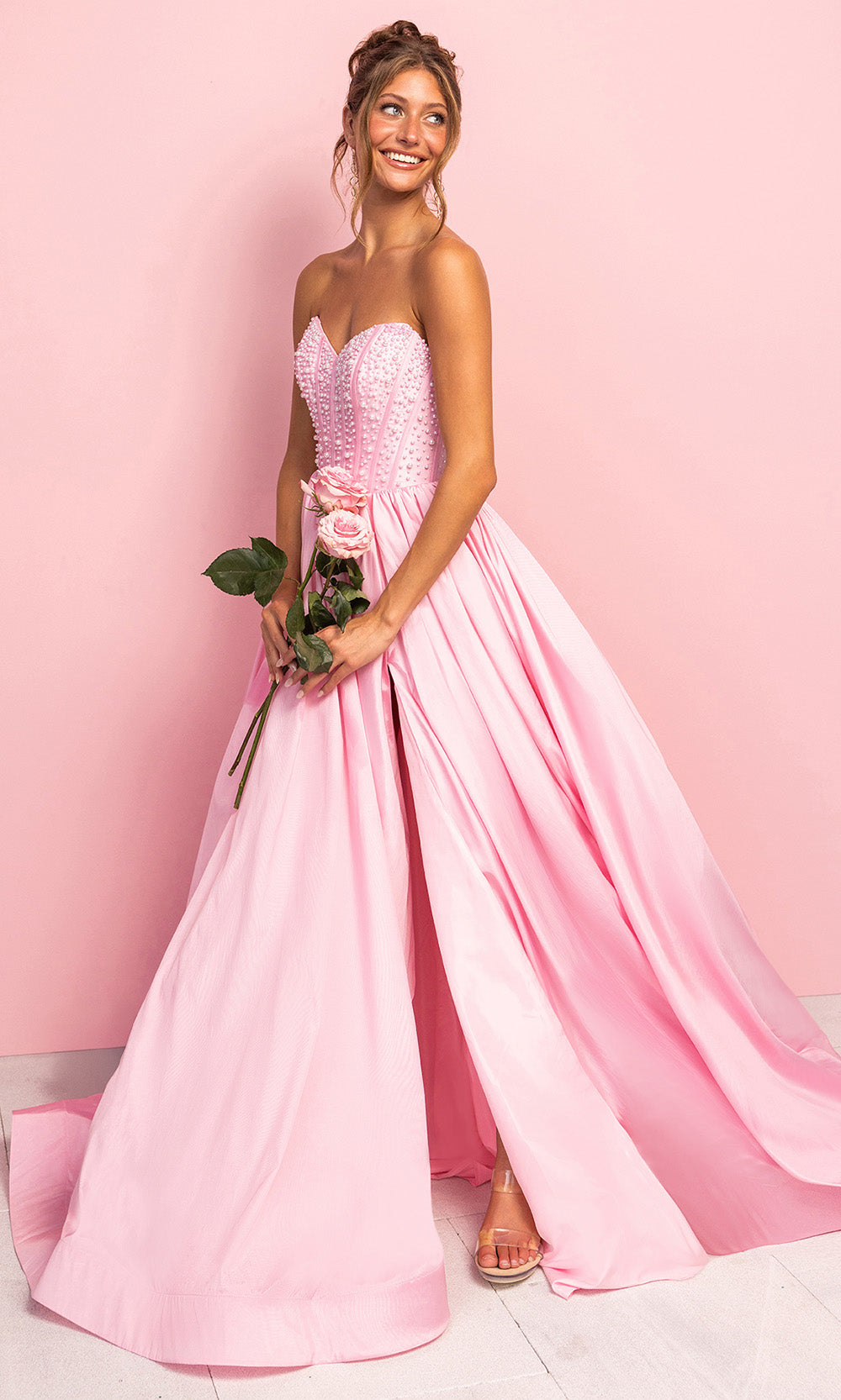 Portia and Scarlett XO178 - Strapless Sweetheart Corset Prom Gown Prom Dresses in In Pink