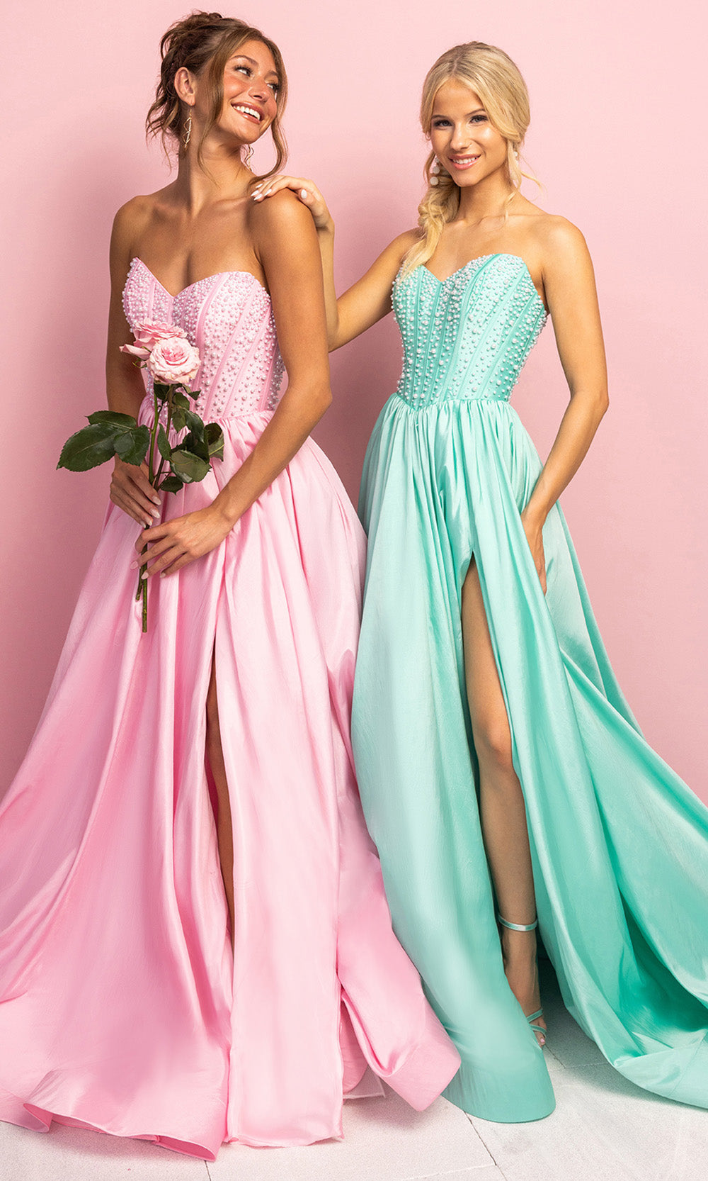 Portia and Scarlett XO178 - Strapless Sweetheart Corset Prom Gown Prom Dresses in Pink Mint