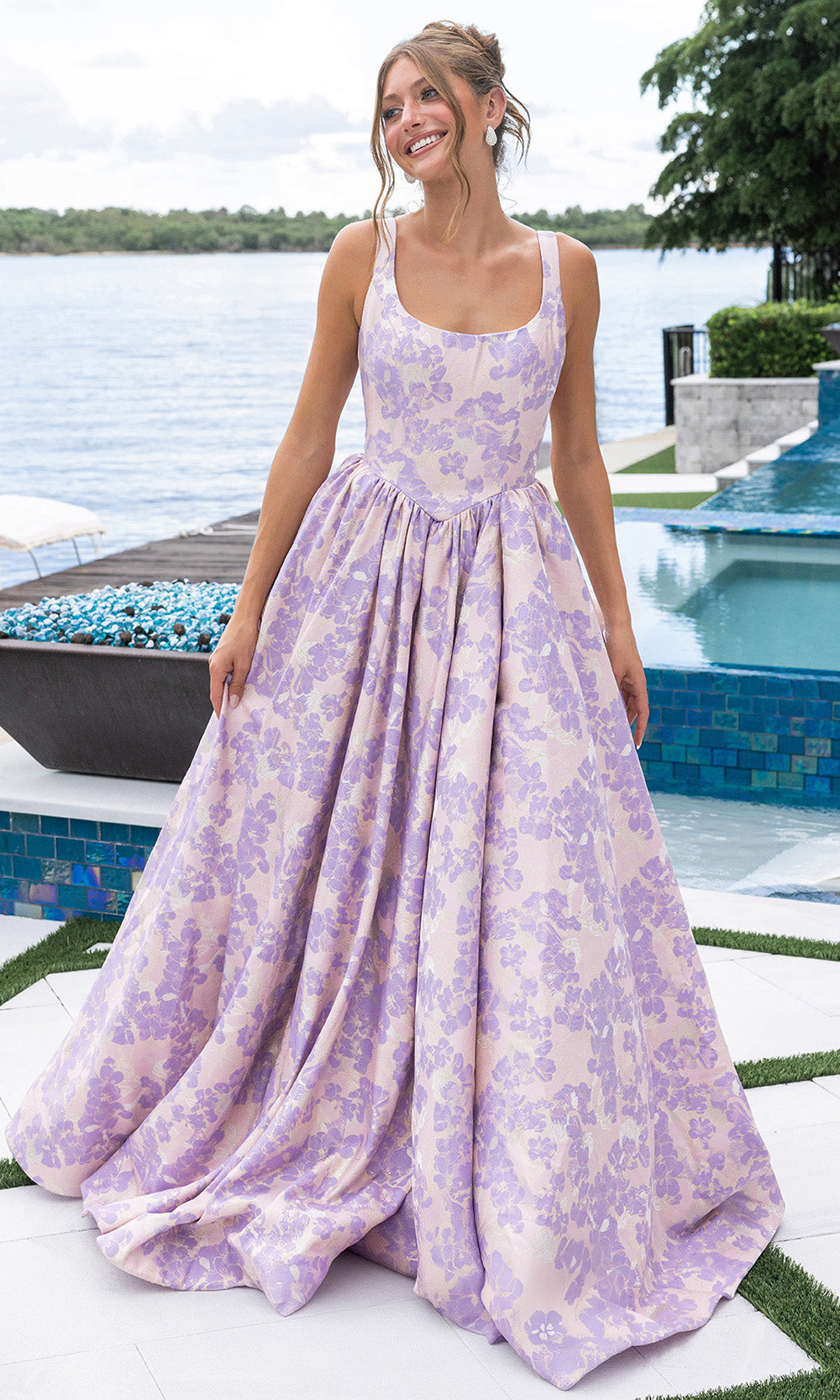 Portia and Scarlett XO185 - Floral Jacquard Square Neck Ballgown Ball Gowns in Purple