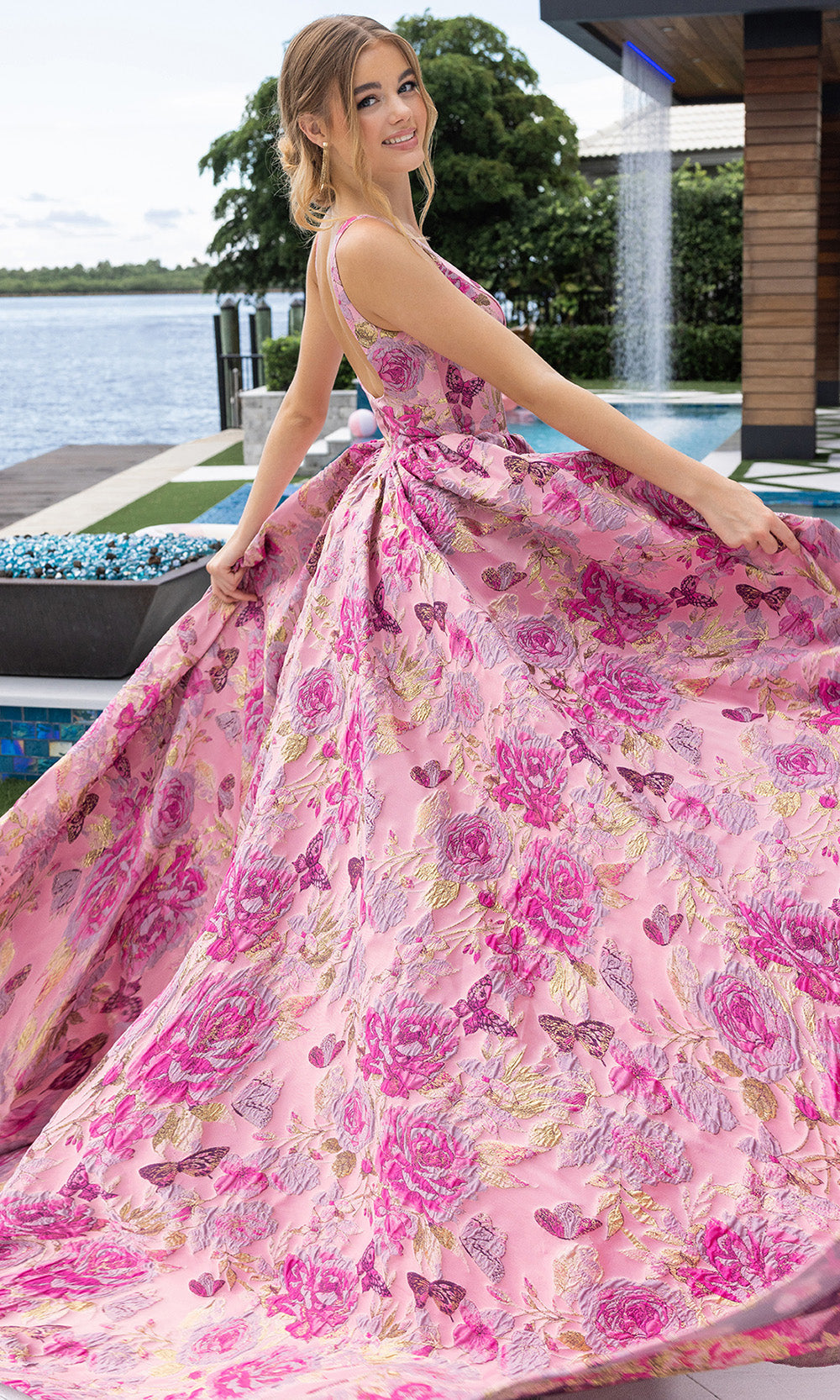 Portia and Scarlett XO188 - Sleeveless Square Neckline Floral Ballgown Ball Gowns in Fuchsia