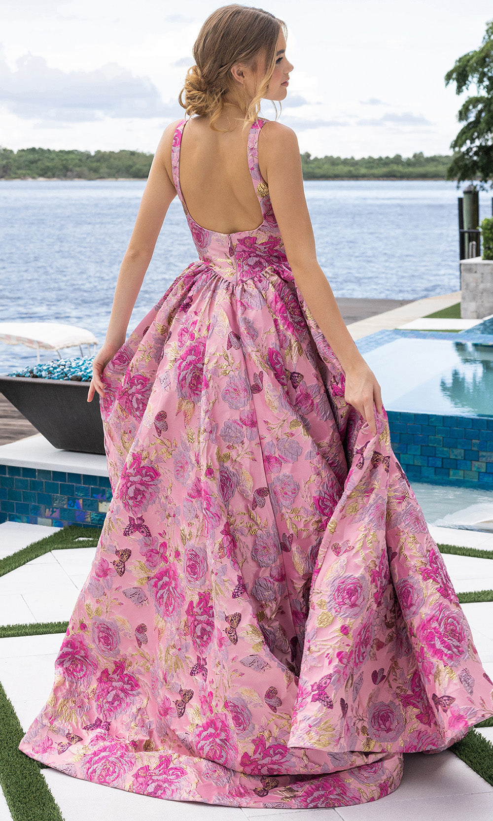 Portia and Scarlett XO188 - Sleeveless Square Neckline Floral Ballgown Ball Gowns in Fuchsia