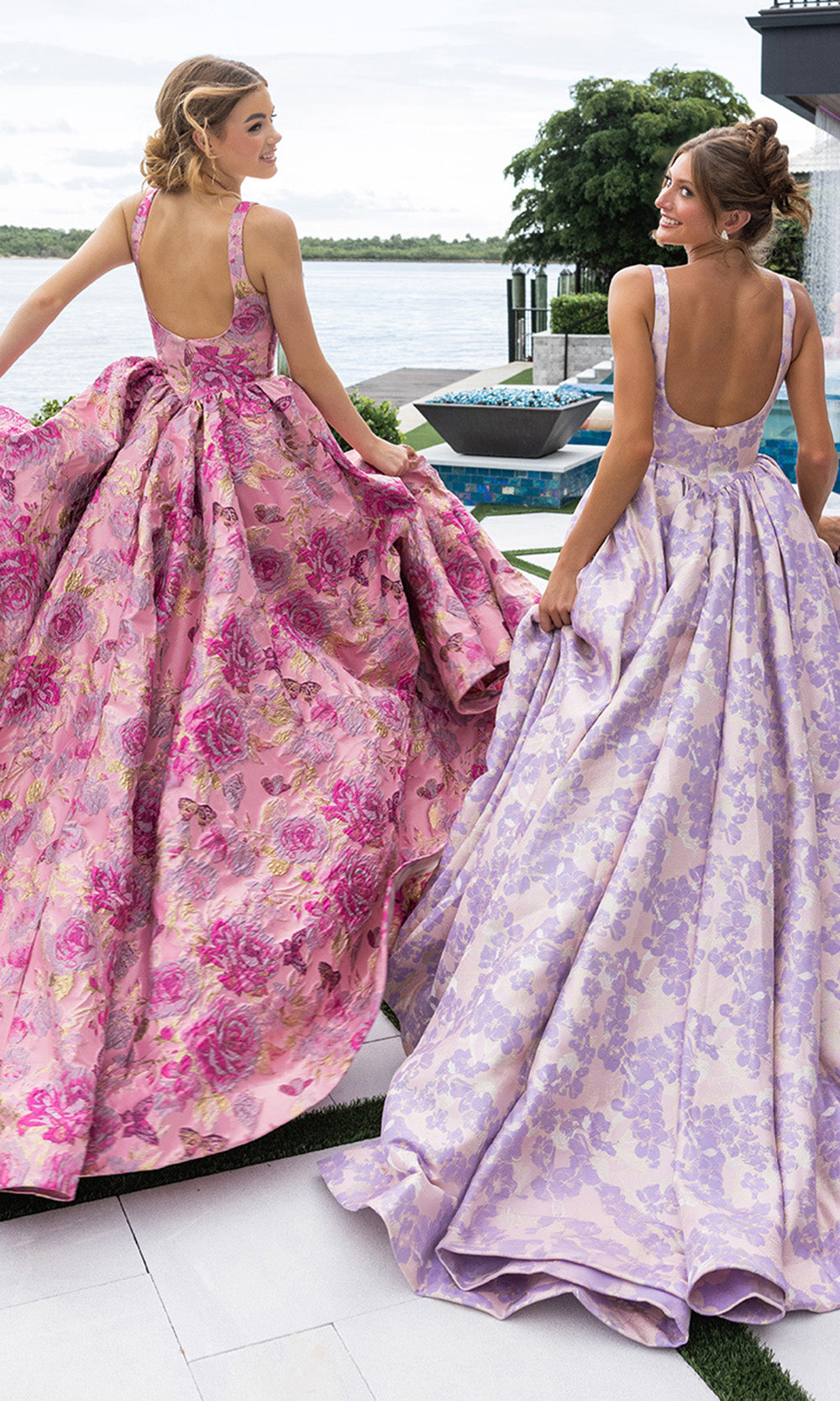 Portia and Scarlett XO188 - Sleeveless Square Neckline Floral Ballgown Ball Gowns in Fuchsia