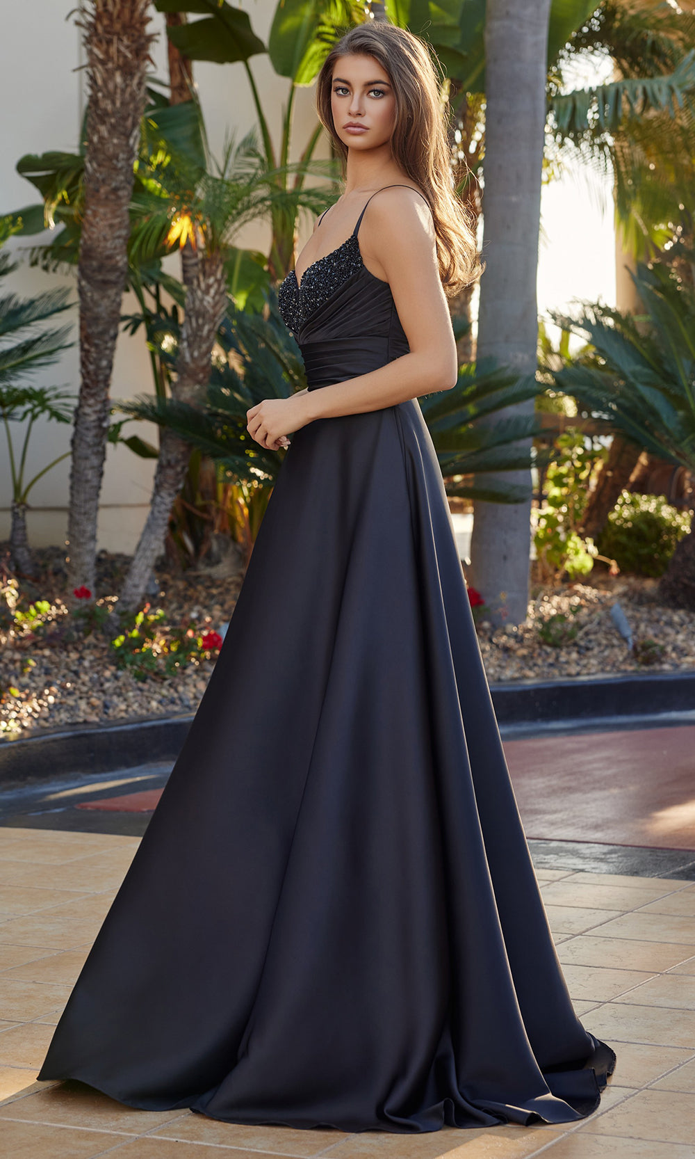 Nox Anabel Y1808 - Long Satin A-line Dress
