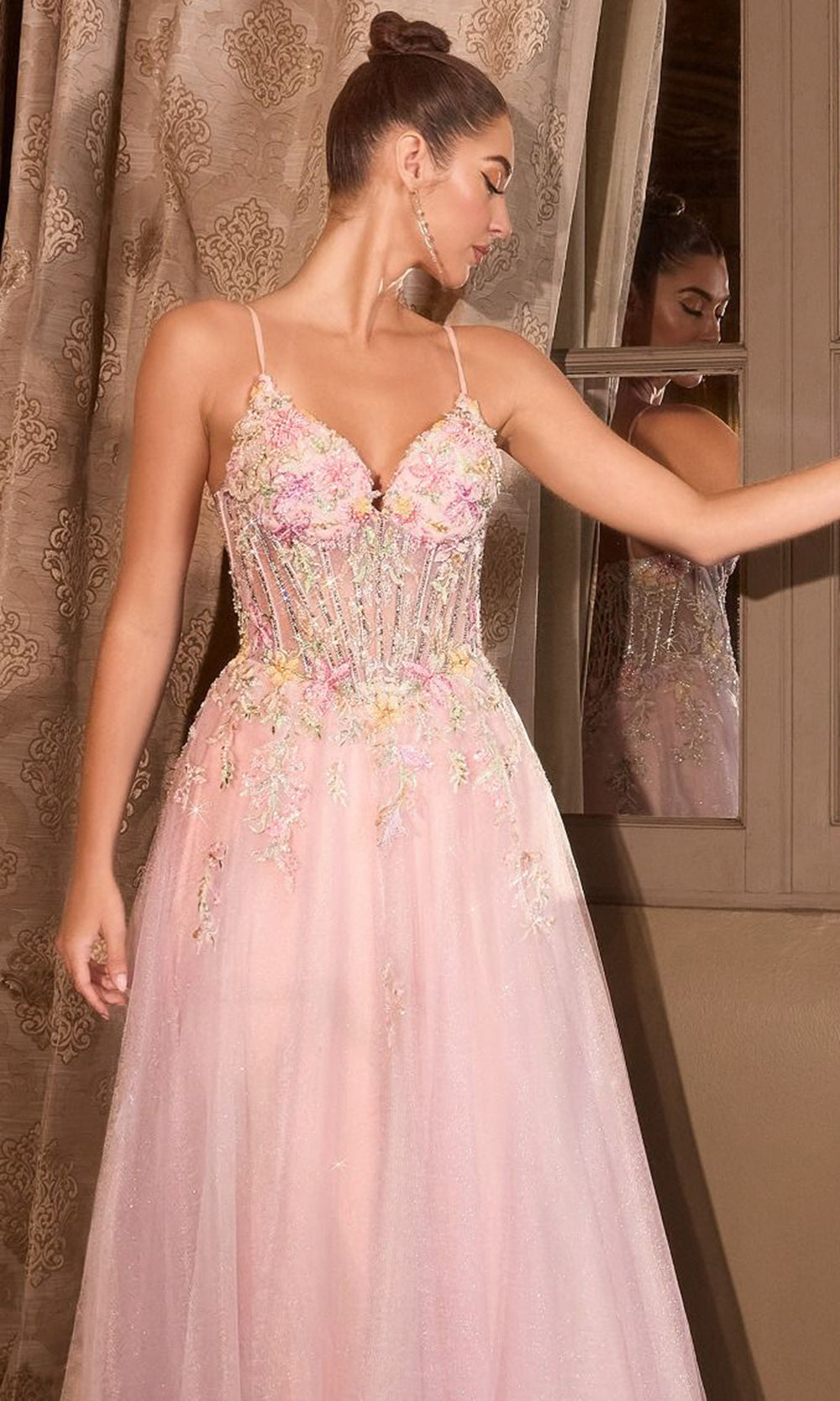 Andrea and Leo A1477 - Romantic Applique Spaghetti Strap Gown Ball Gowns