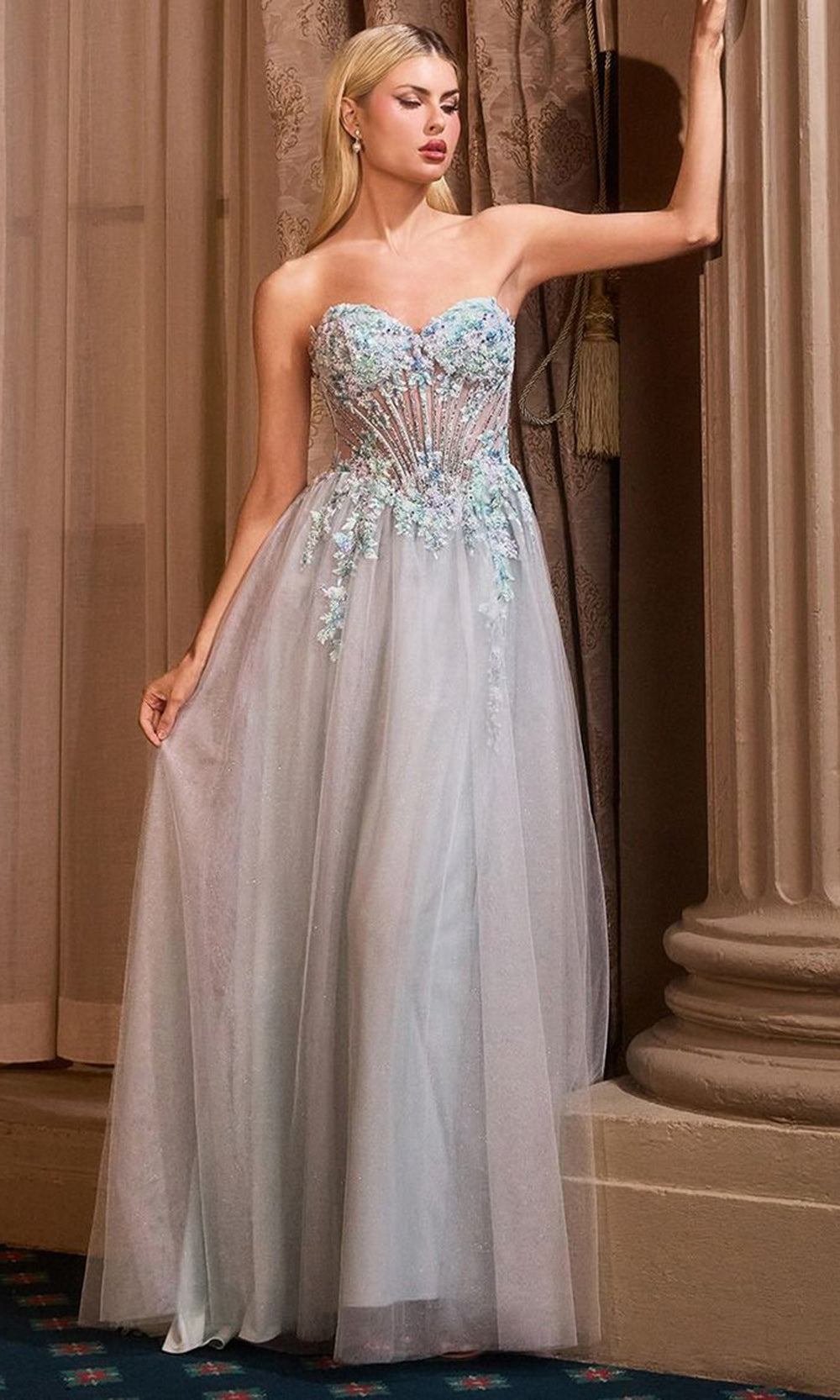 Andrea and Leo A1478 - Strapless Layered Glitter Tulle Gown Ball Gowns