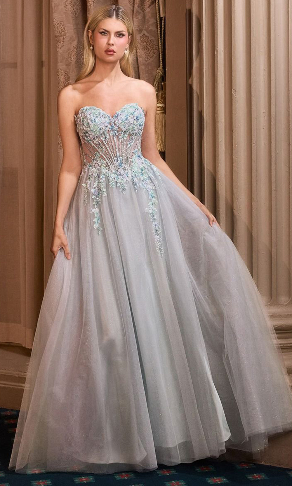 Andrea and Leo A1478 - Strapless Layered Glitter Tulle Gown Ball Gowns