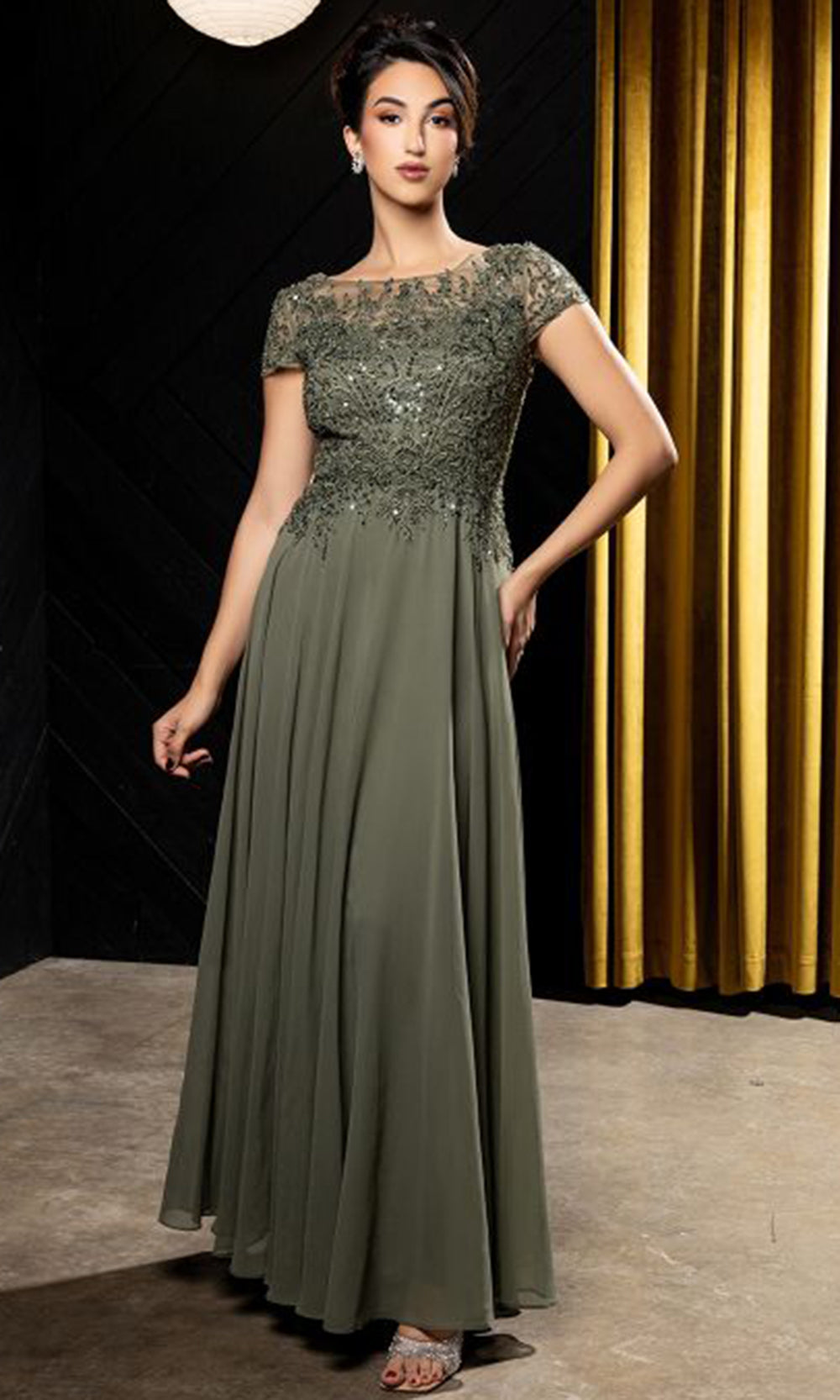 May Queen MQ2239 - Cap Sleeve Flowing A-Line Formal Gown