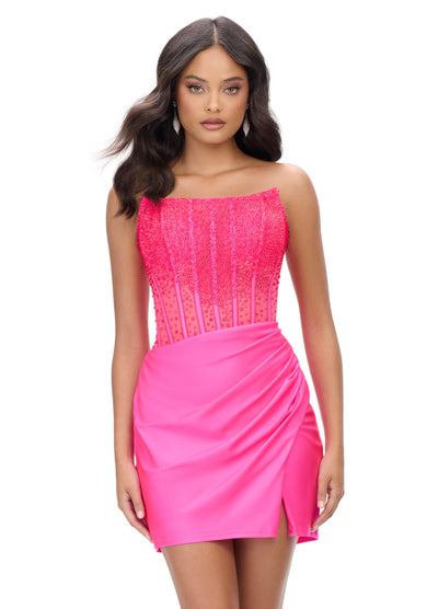 Ashley Lauren 4686 - Beaded Corset Cocktail Dress In Pink