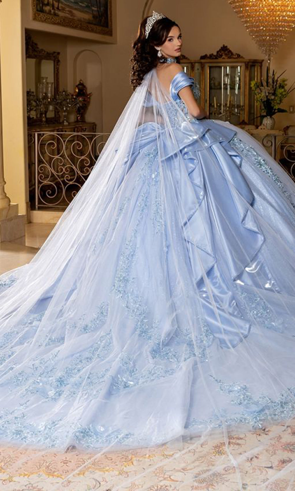 May Queen LK305 - Off Shoulder Embroidered Evening Dress Quinceanera Dresses in Blue 