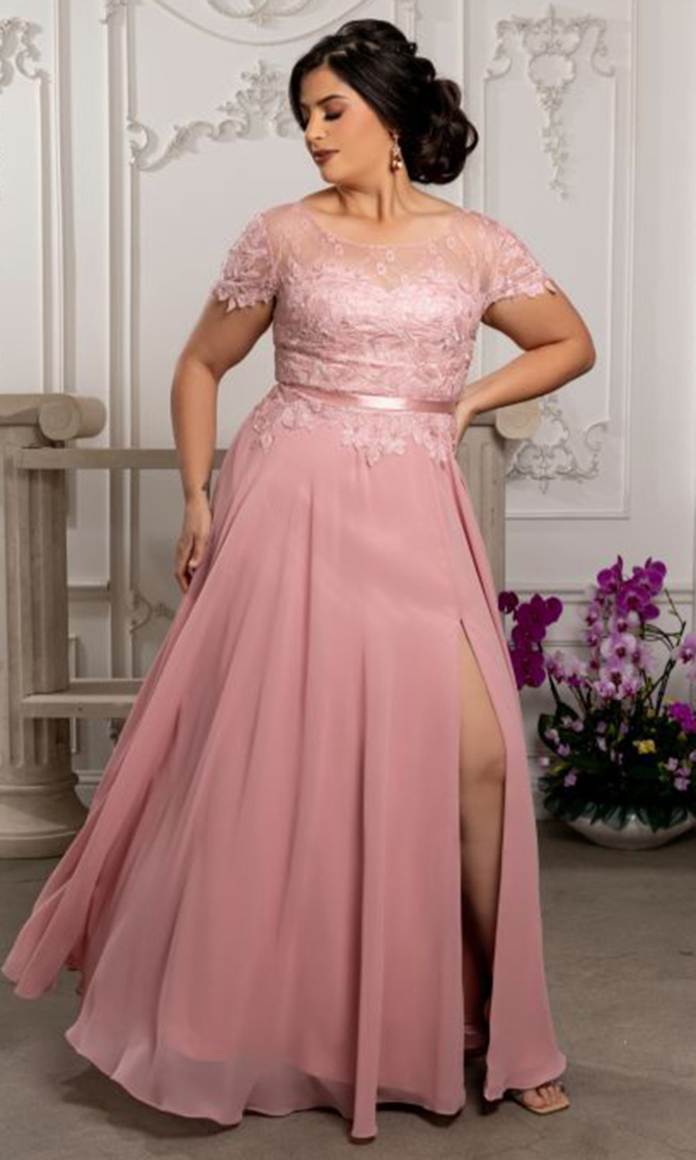 May Queen MQ2223 - Cap Sleeve Beaded Lace A-Line Gown