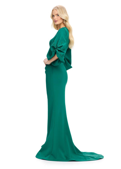 Ashley Lauren 11740 - Balloon Sleeve Mermaid Evening Gown In Green