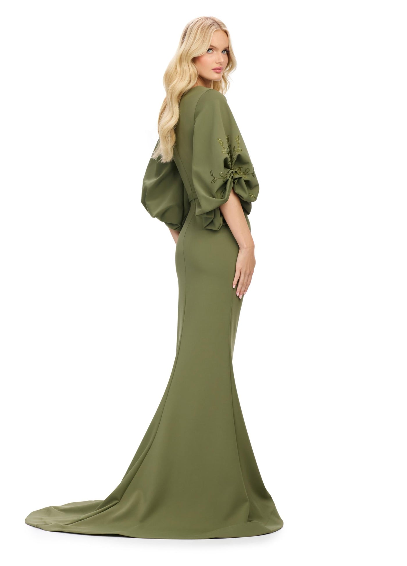 Ashley Lauren 11740 - Balloon Sleeve Mermaid Evening Gown In Green