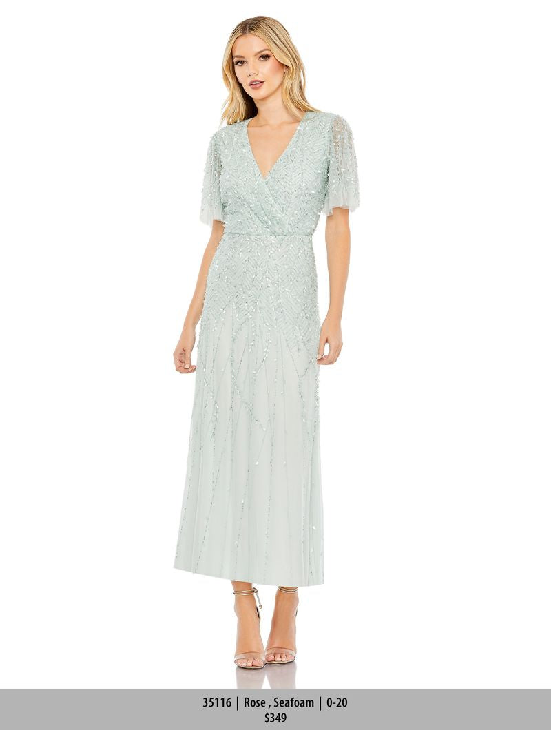 Mac Duggal 35116 - Tea Length Beaded Wrap Dress