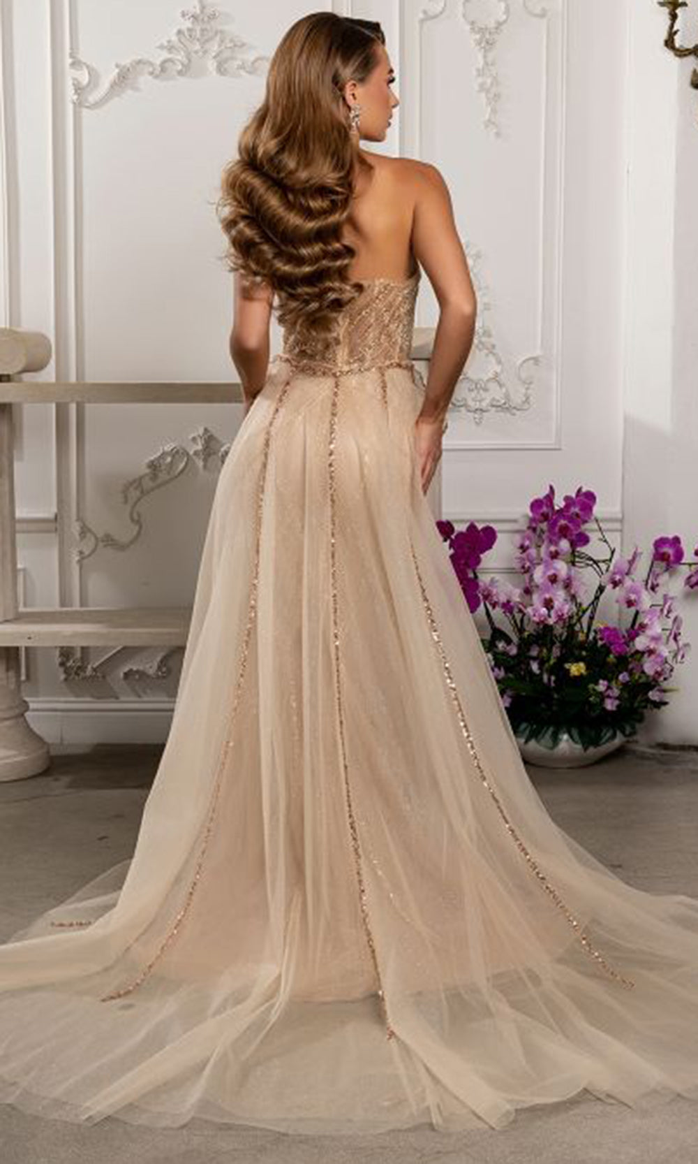 May Queen RQ8253 - Sparkling Strapless Fitted Gown with Overskirt