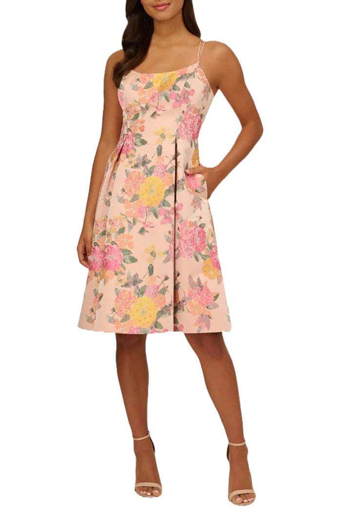 Adrianna Papell AP1D105001 - Floral Scoop Neck Cocktail Dress