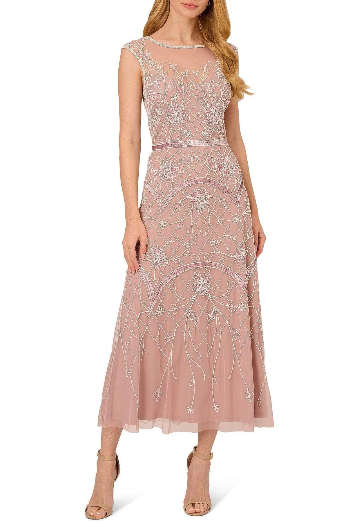 Adrianna Papell AP1E210426 P - Tea Length Beaded Dress Adrianna Papell AP1E210426 P - Tea Length Beaded Dress