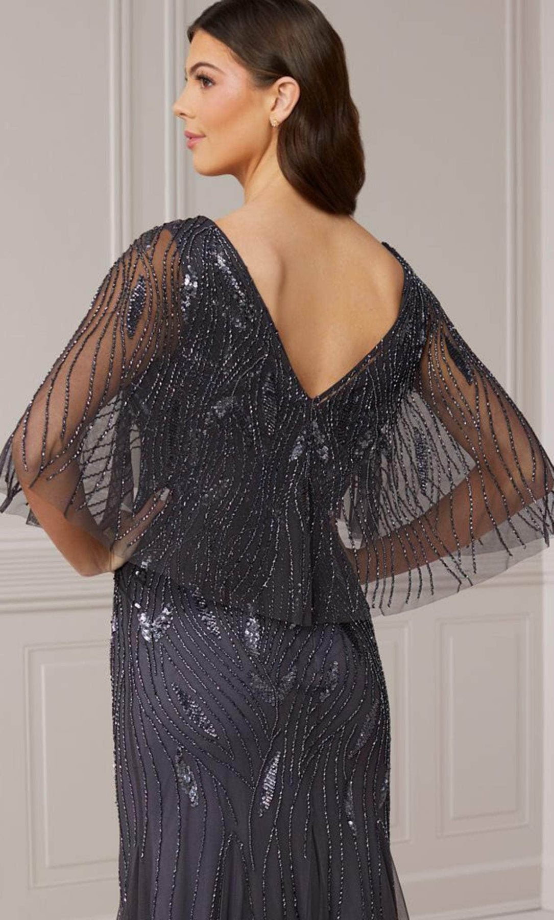 Adrianna Papell Platinum 40417 - Beaded V-Neck Evening Dress Evening Dresses 22W / Gunmetal