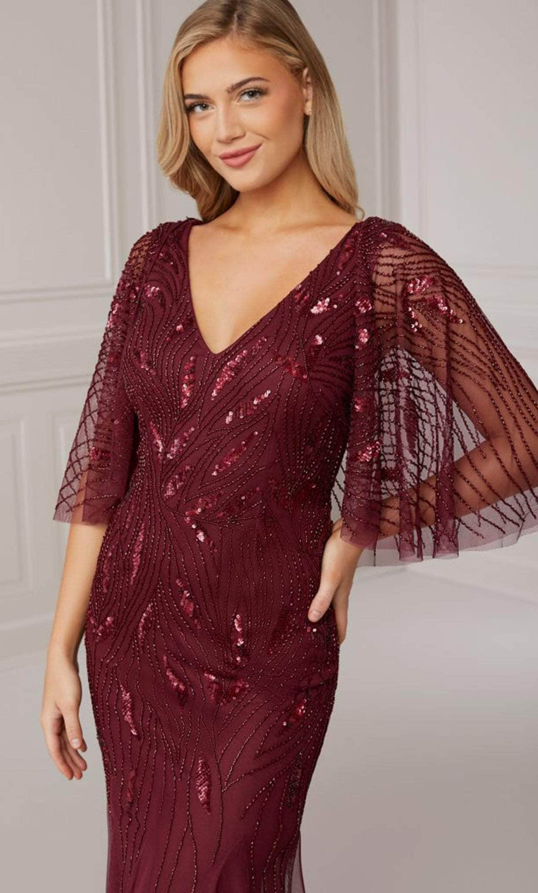 Adrianna Papell Platinum 40417 - Beaded V-Neck Evening Dress Evening Dresses 22W / Gunmetal