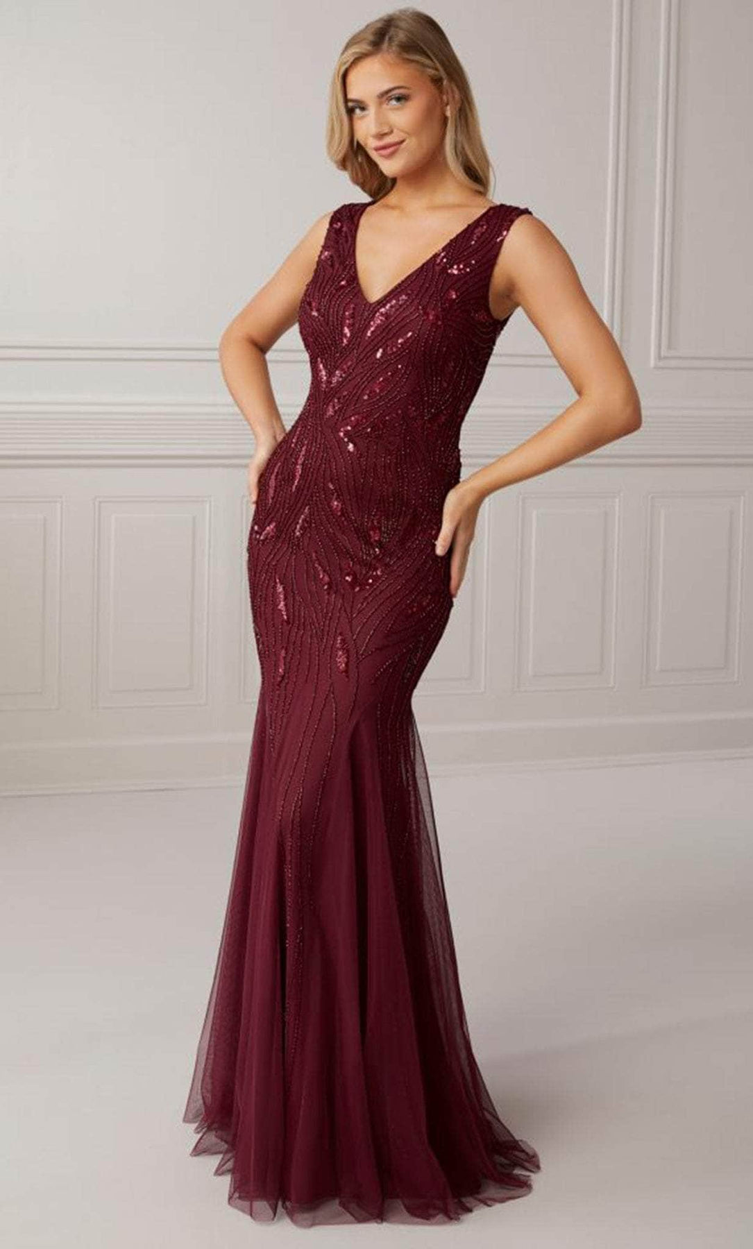 Adrianna Papell Platinum 40417 - Beaded V-Neck Evening Dress Evening Dresses 22W / Gunmetal