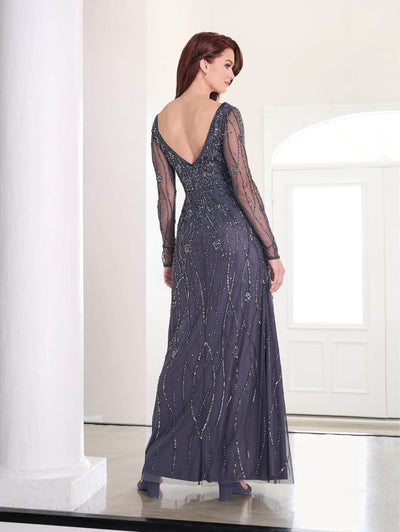 Adrianna Papell Platinum 40454 - Sheer Long Sleeve Beaded Evening Gown Special Occasion Dress