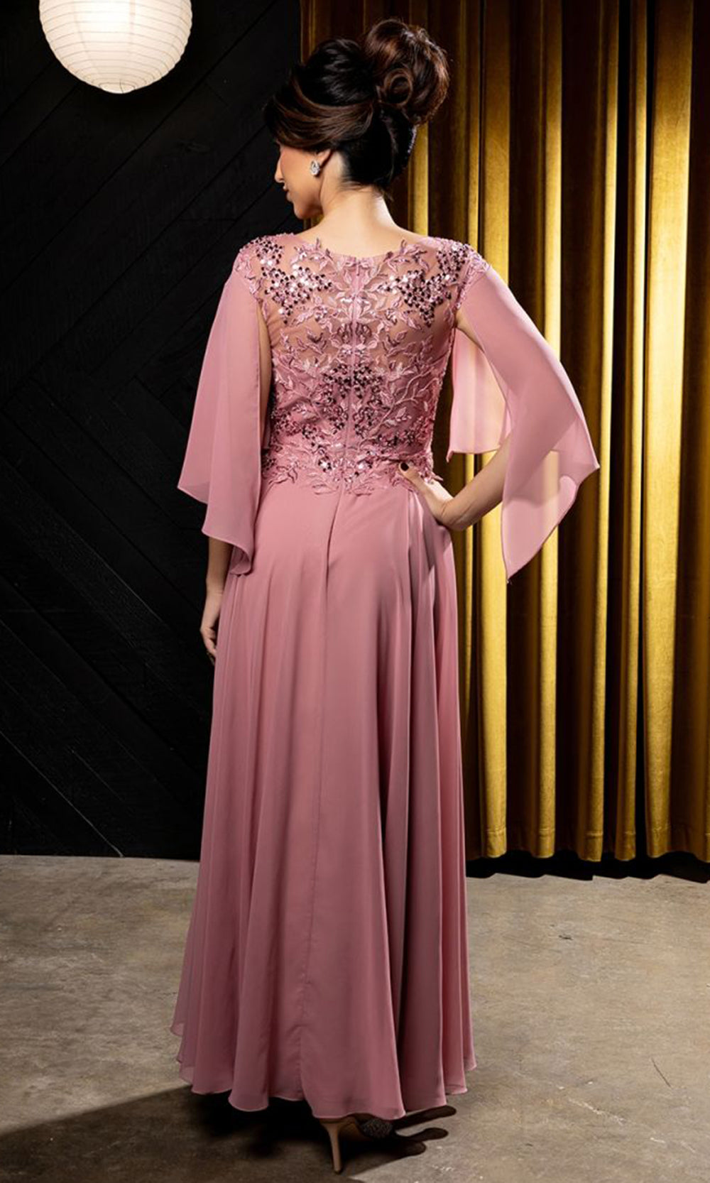 May Queen MQ2233 - V Neck Embroidered Evening Dress Mother Of The Bride Dresses in Pink 