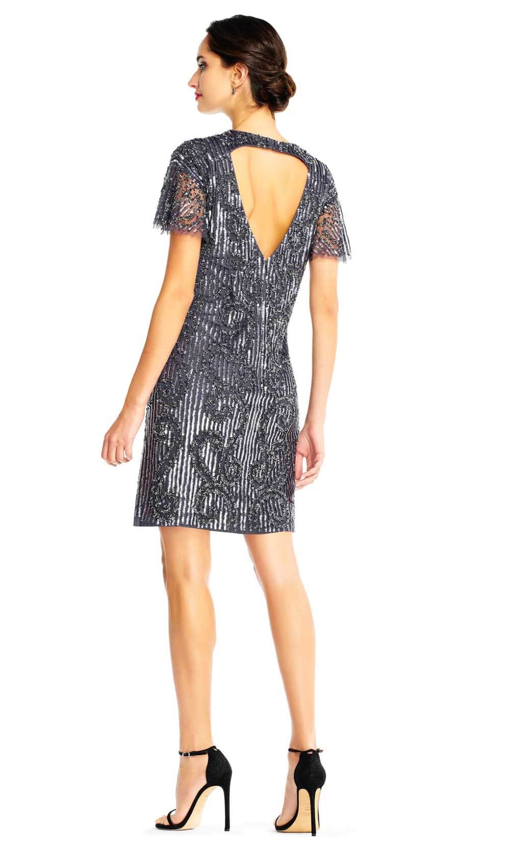 aidan mattox short dresses Aidan Aidan Mattox Women's Sz. 10 Black & Gold Sequin V Back Short Dress