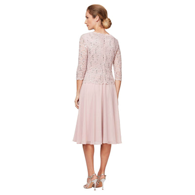 Alex Evenings - 2121796 Lace Scalloped Neck Chiffon A-line Dress Cocktail Dresses