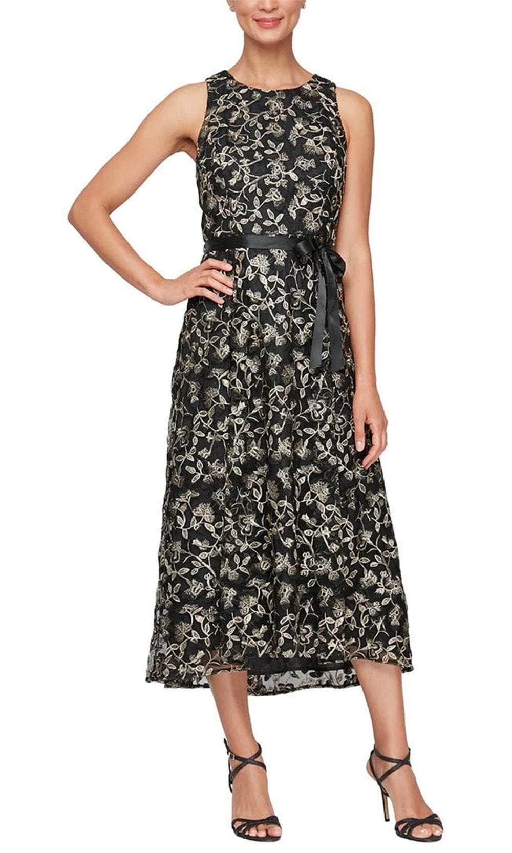 Alex Evenings 51171675 - Jewel Neck Tea-Length Dress Wedding Guest 2 / Black Gold