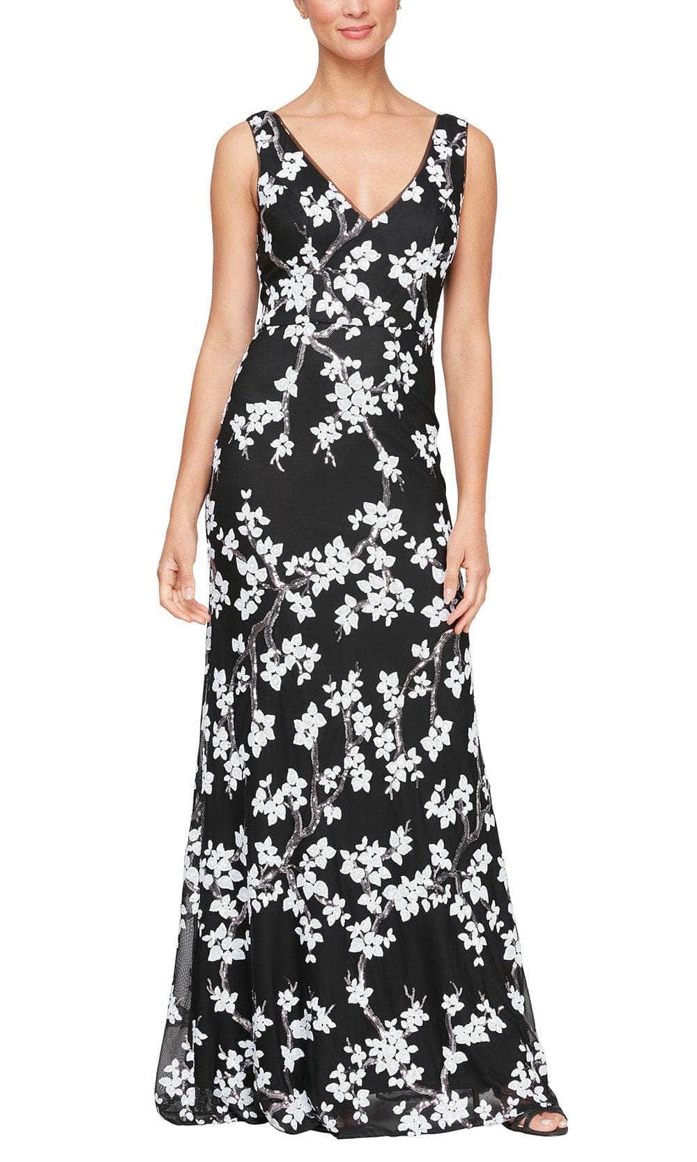 Alex Evenings 5196932 - Sequined V-Neck Formal Dress Evening Dresses 2 / Blk Wht