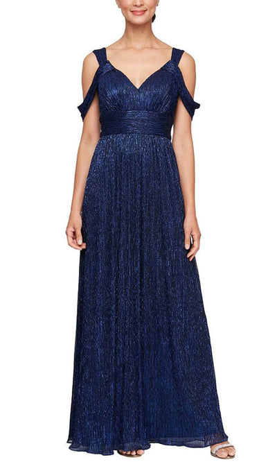 Alex Evenings 5227717 - Ruched V-Neck Evening Gown Bridesmaid Dresses 4P / Black Royal